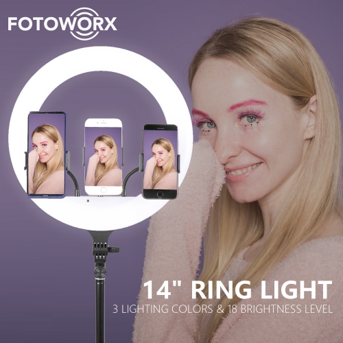 14 inch/36cm LED Selfie Ring Light with 3 phones Remote Control