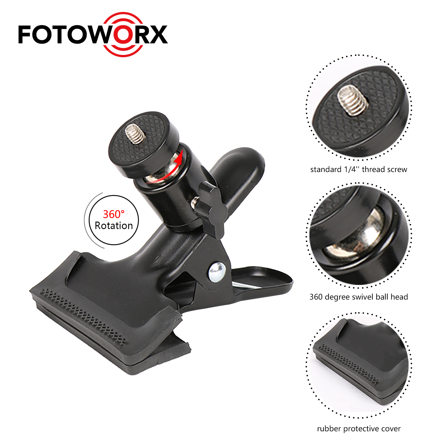 Multi-Function Tripod Camera Clip Clamp Holder Mount with 360 Swivel Photography Ball-Hea